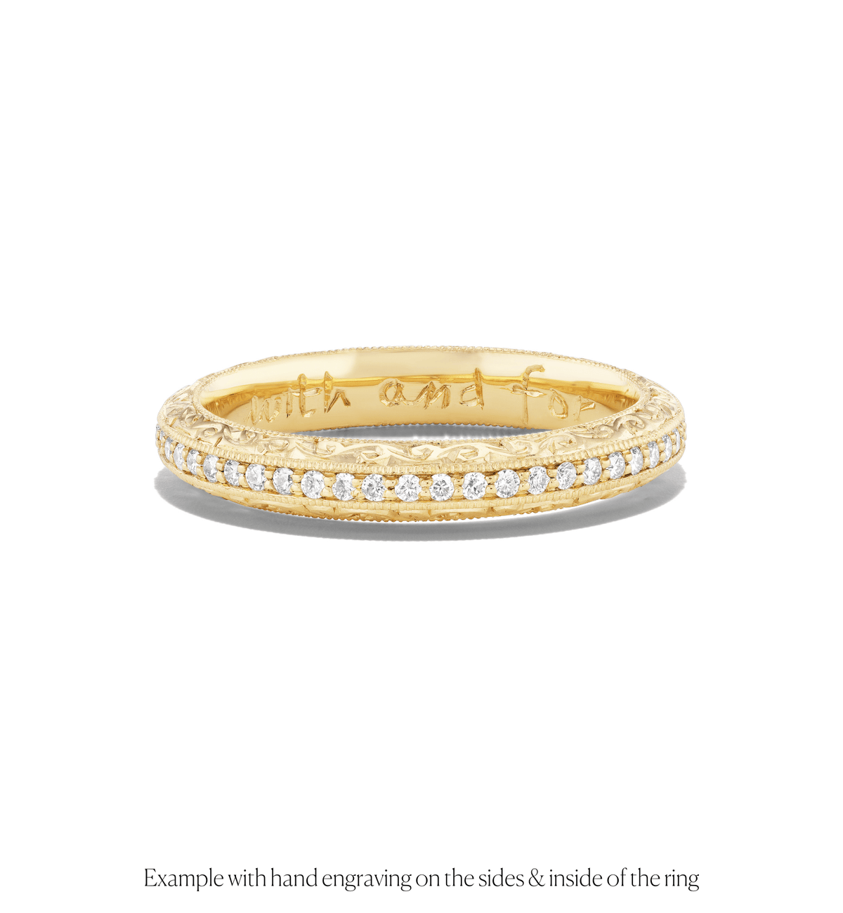 14k solid gold Signature Eternity Ring with diamonds around the band