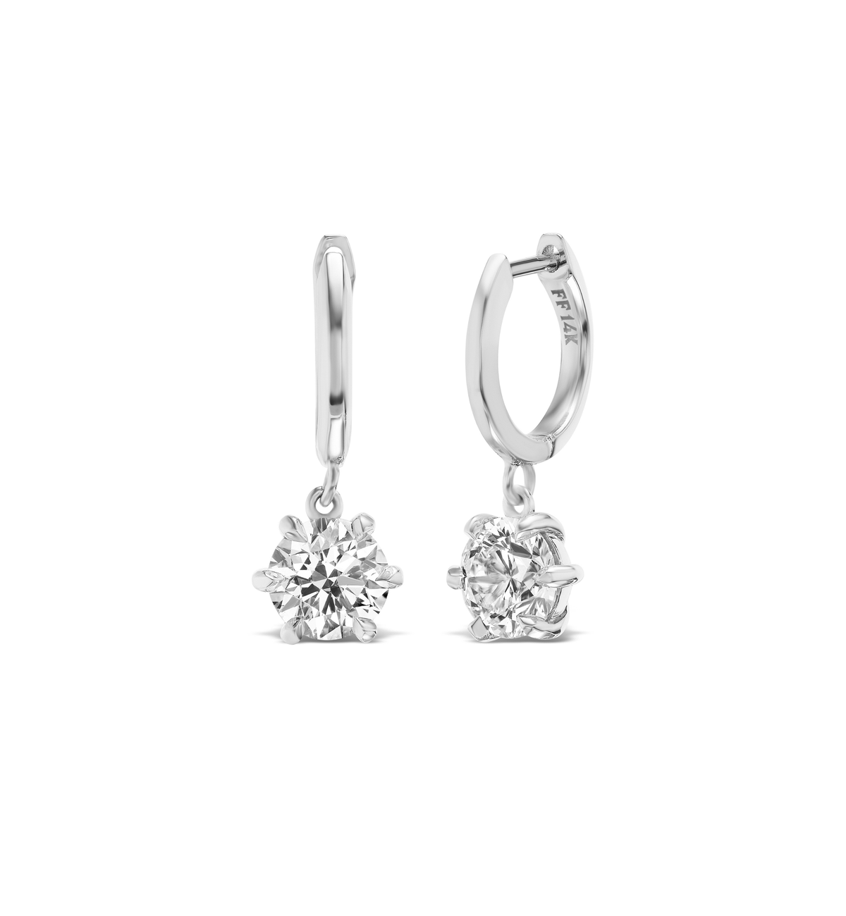 14k solid gold Diamond Daisy Huggies with bezel-set diamonds