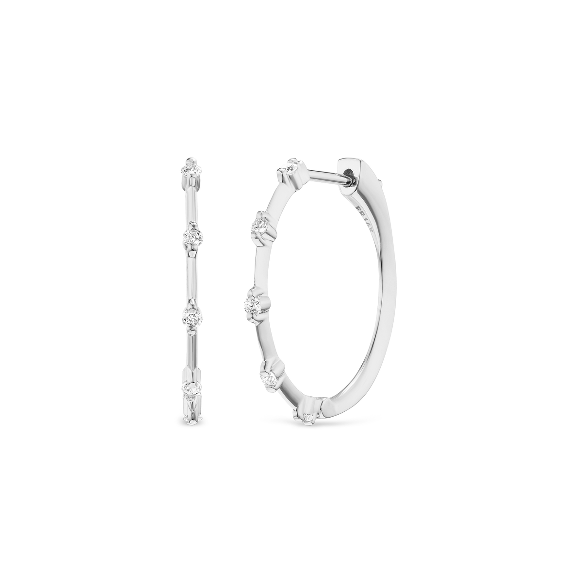 14k solid gold String Lights Hoops with diamonds spaced along the band
