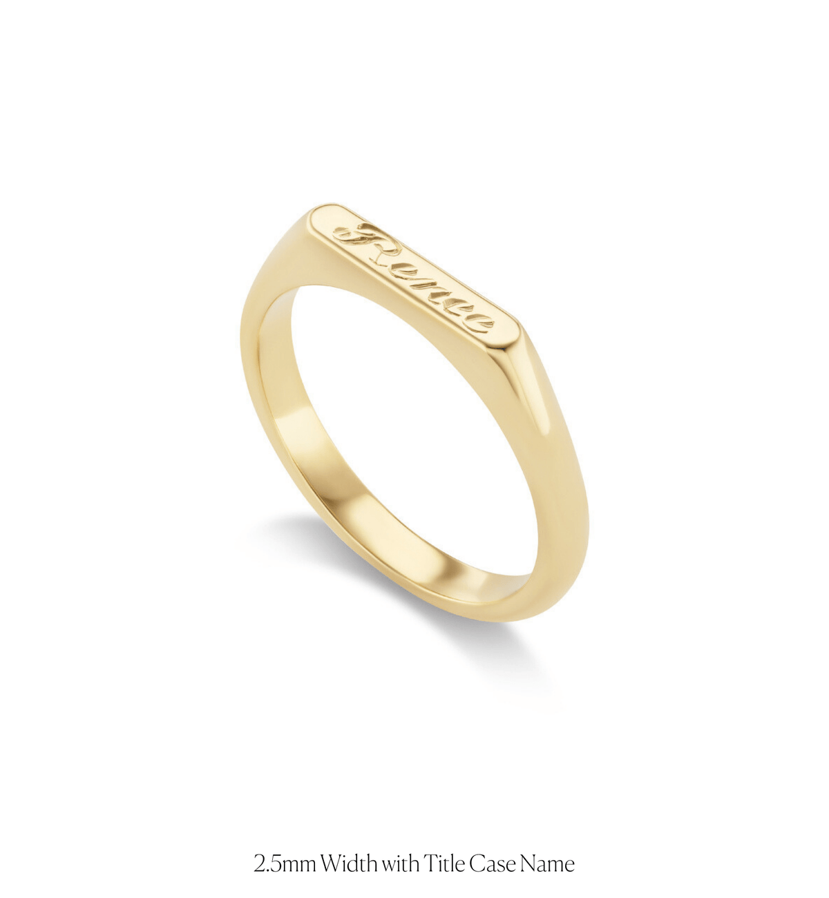 14k solid yellow gold personalized Kismet Signet Ring with custom hand engraving, in 2.5mm