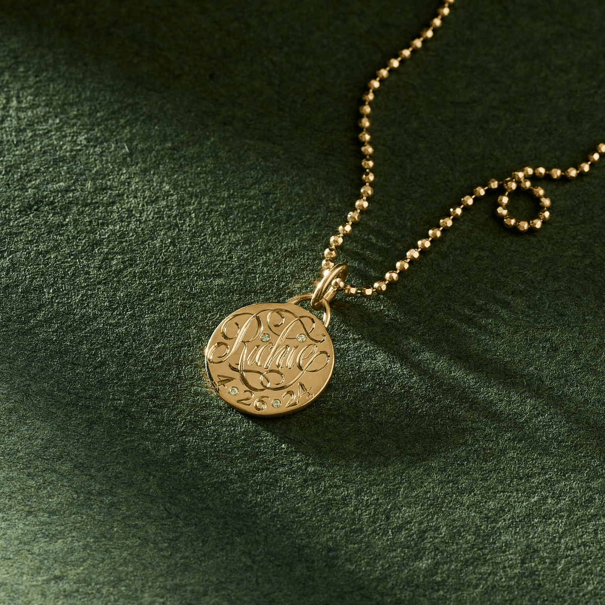 14k solid gold The Name & Date Charm