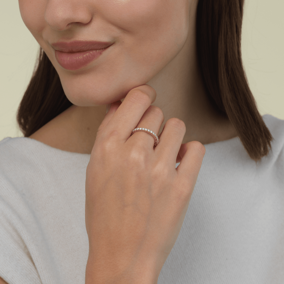 14k solid gold Everyday Eternity Ring with diamonds around the band