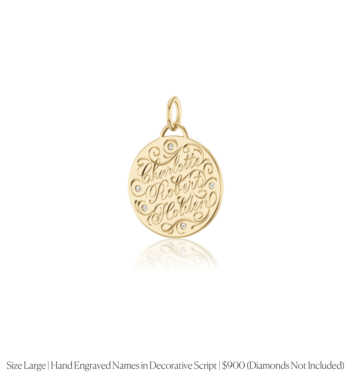 14k solid gold personalized Classic Circle Charm with custom hand engraving