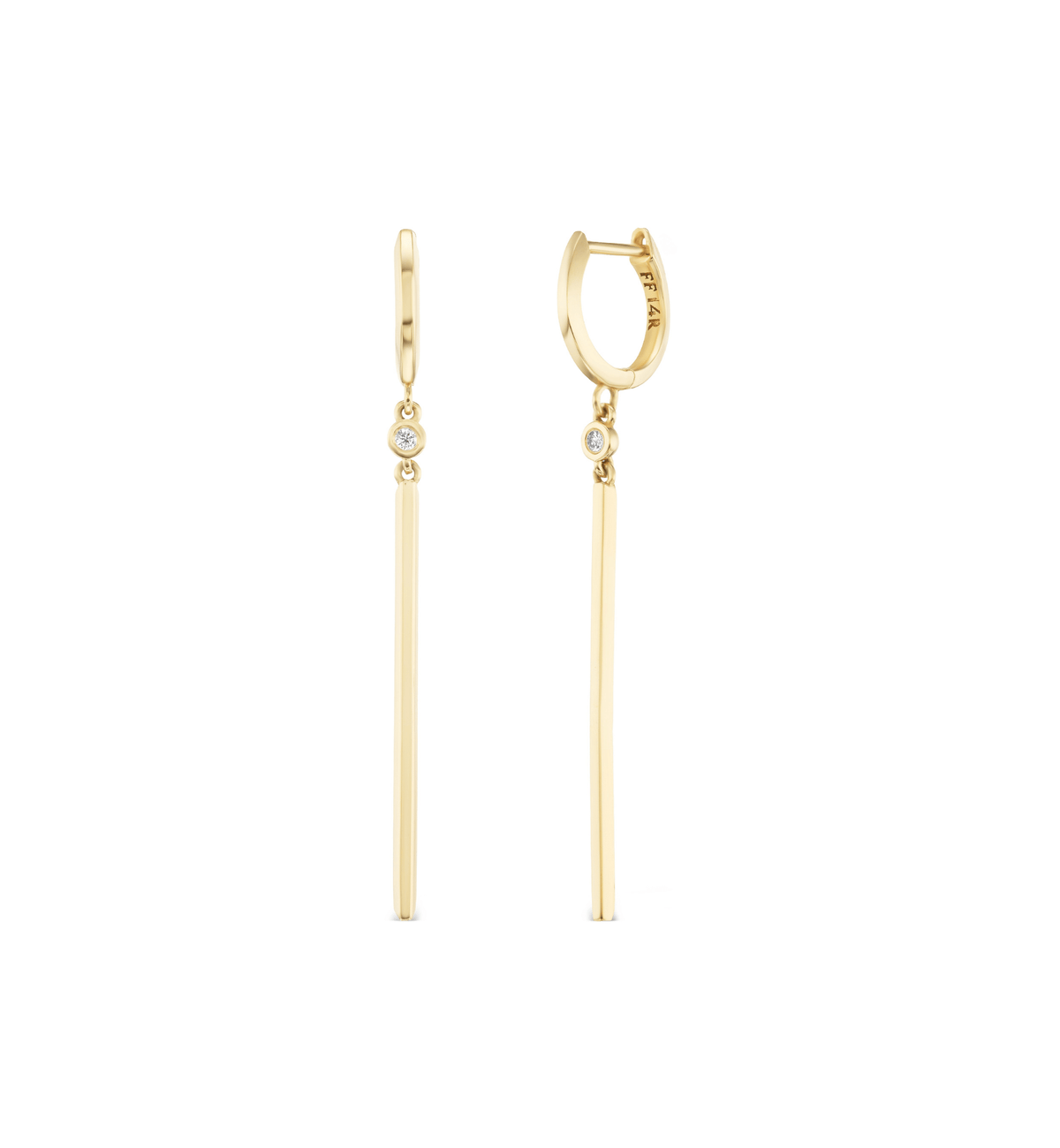 14k solid gold Matchstick Huggies with a slim bar profile