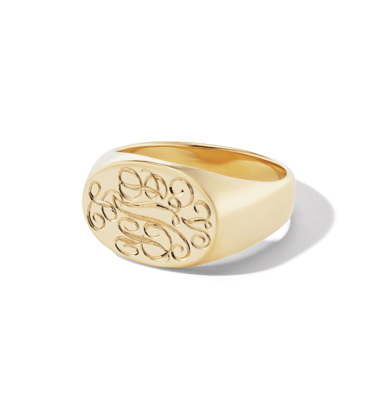 14k solid yellow gold personalized Oval Signet Ring with custom hand engraving