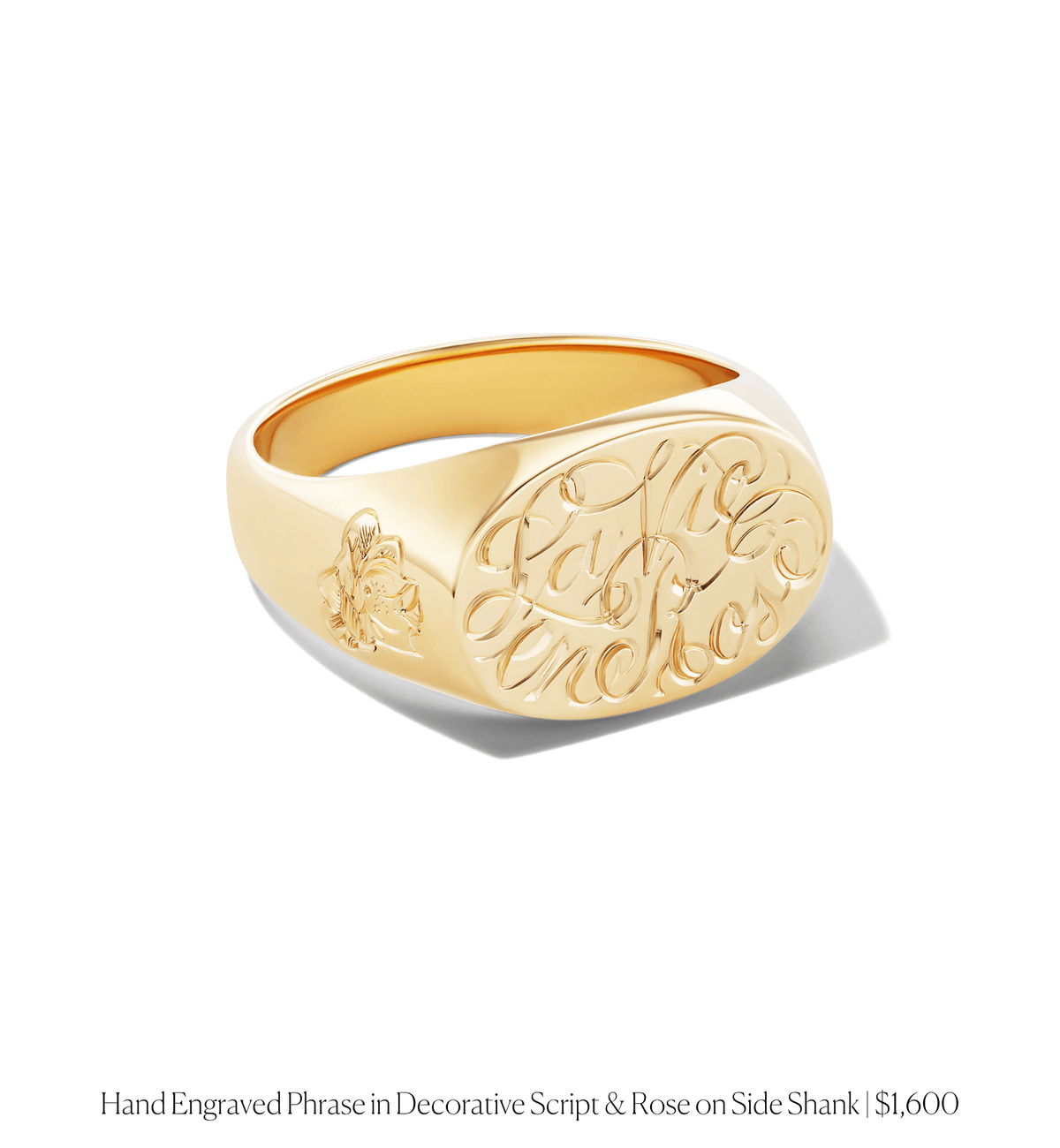 14k solid yellow gold personalized Oval Signet Ring with custom hand engraving