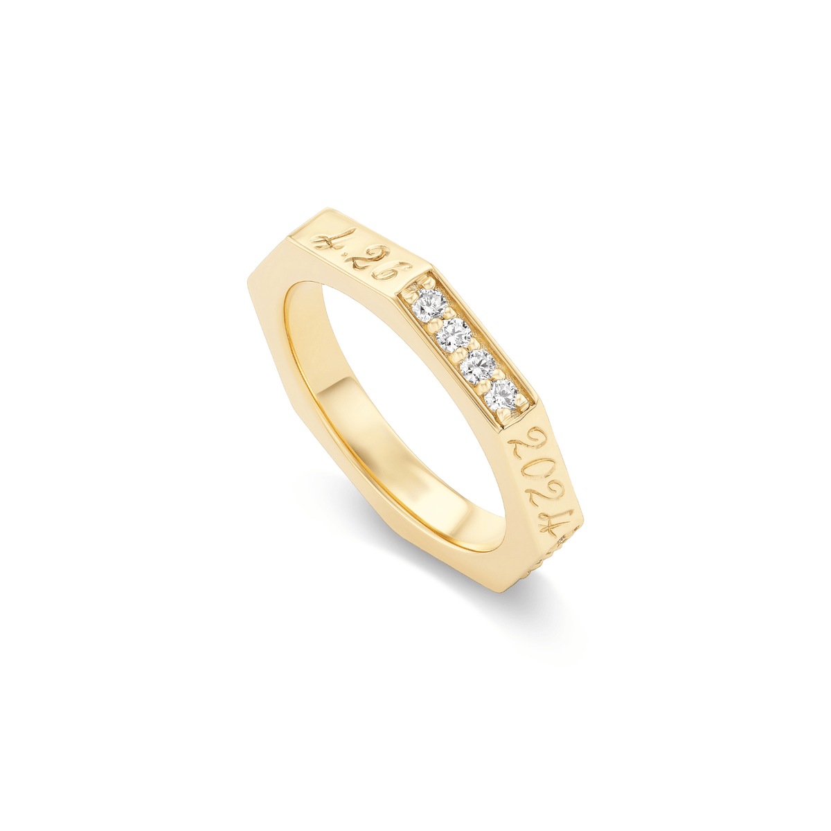 Personalizable engravable solid gold ring with diamonds
