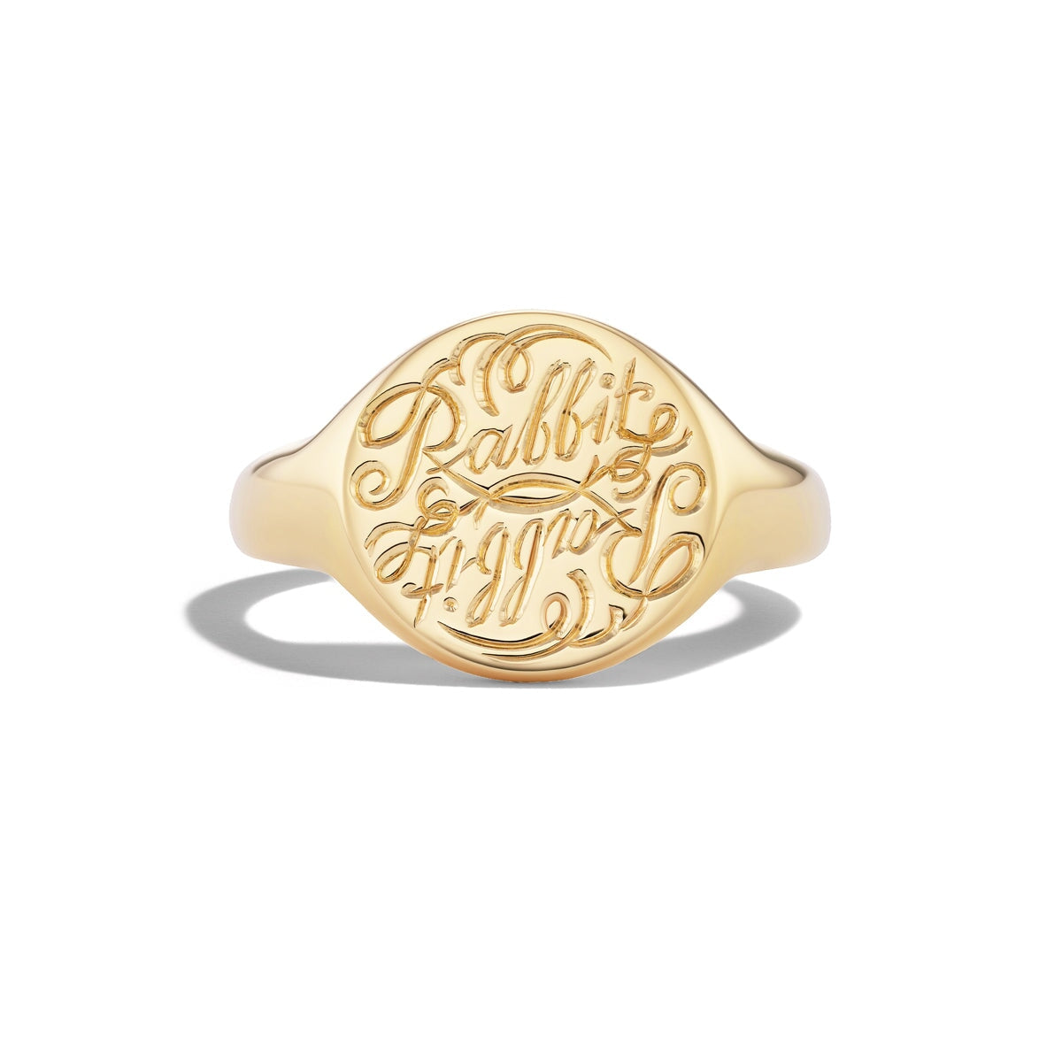 14k solid gold personalized Round Signet Ring with custom hand engraving