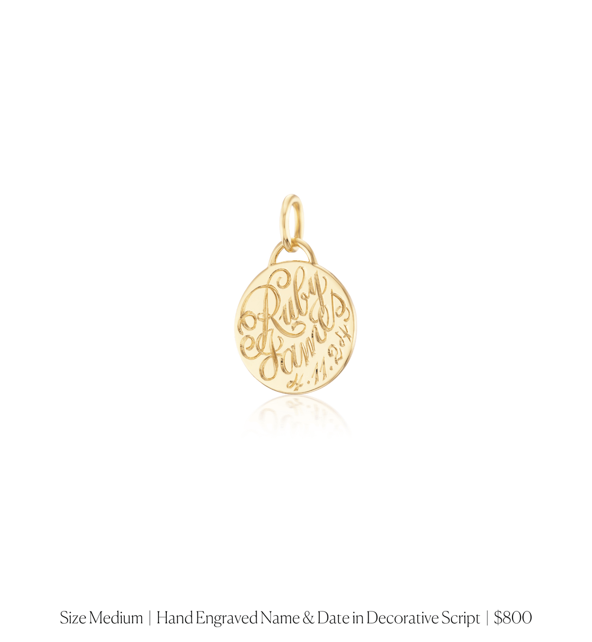 14k solid gold personalized Classic Circle Charm with custom hand engraving