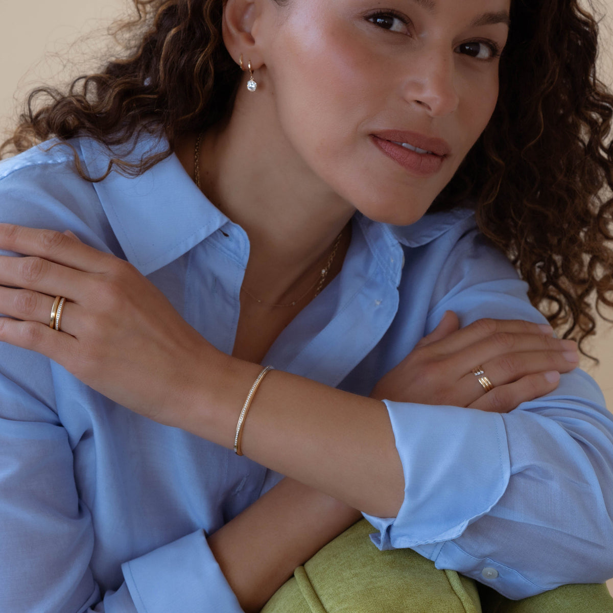 14k solid gold Signature Diamond Bangle with diamonds and a safety latch