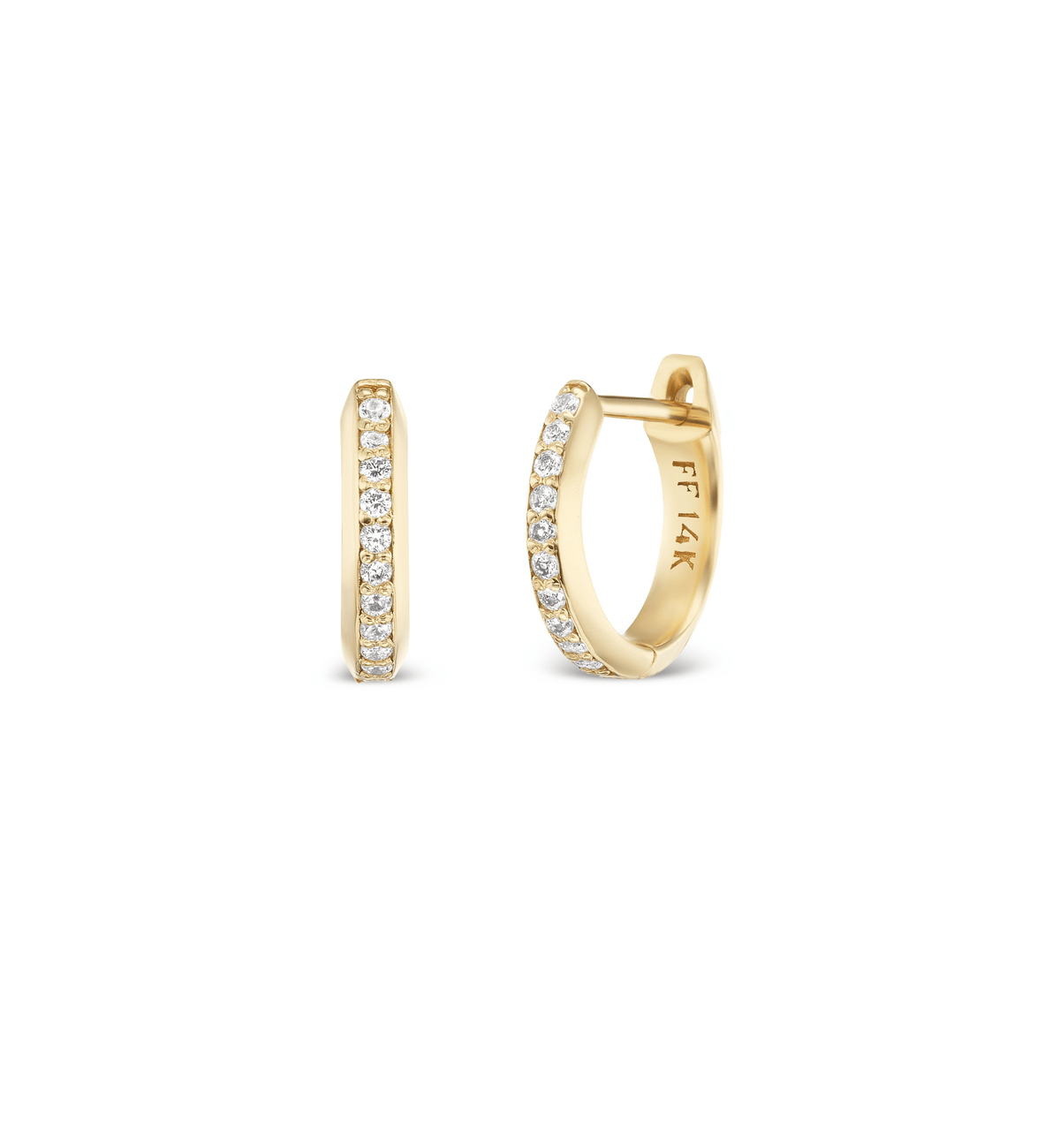 14k solid gold Signature Diamond Huggies with diamonds