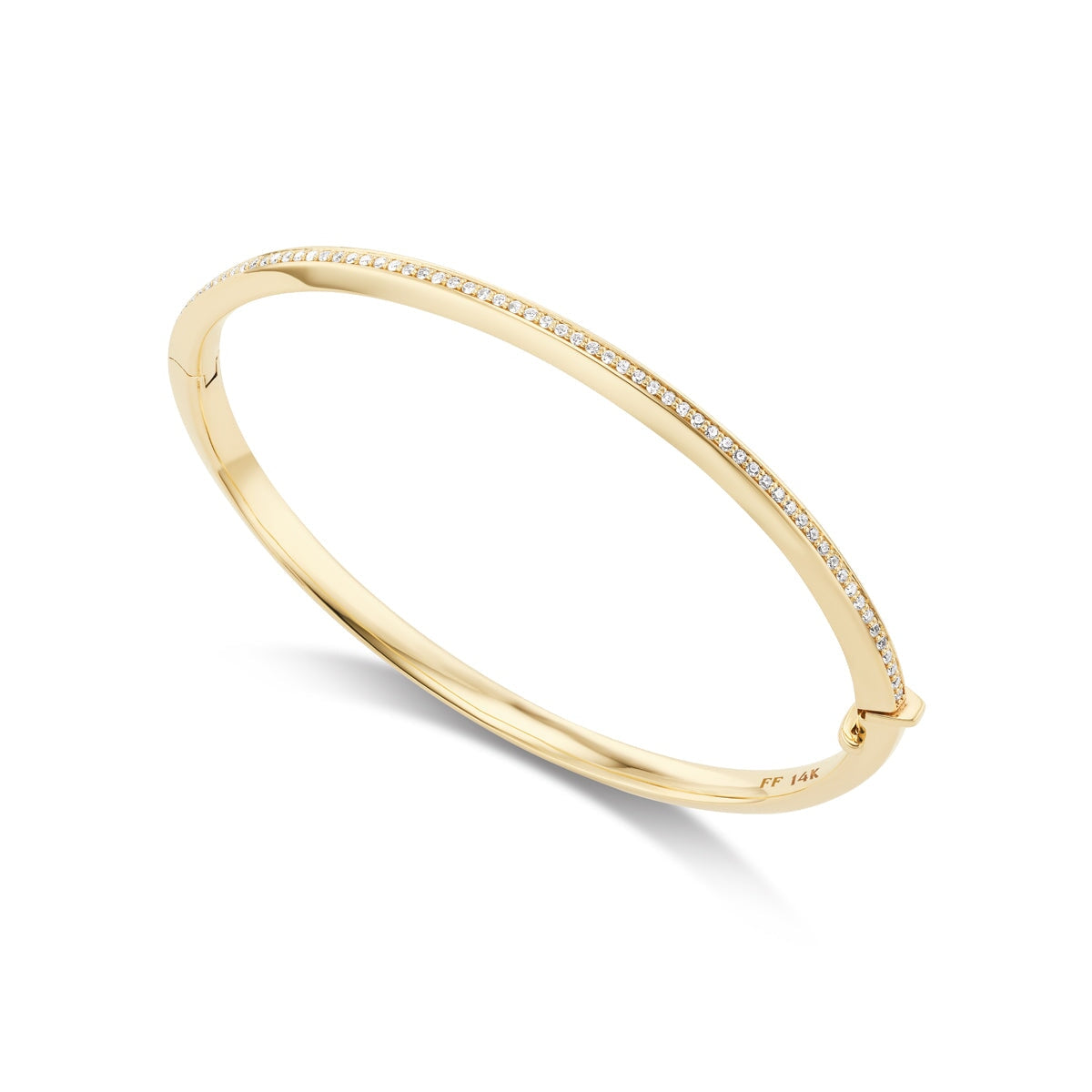 14k solid gold Signature Diamond Bangle with diamonds and a safety latch