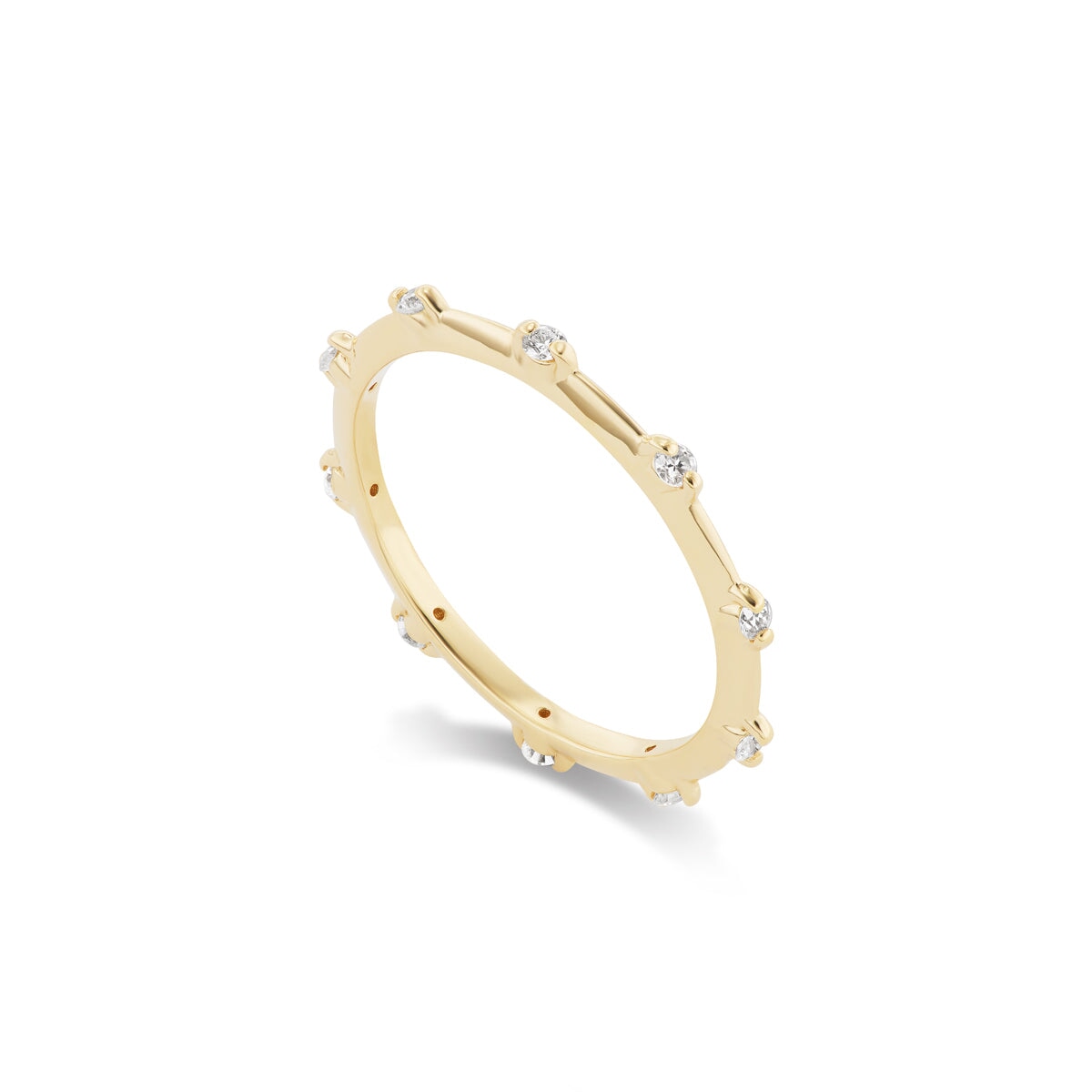 14k solid gold String Lights Ring with diamonds spaced along the band