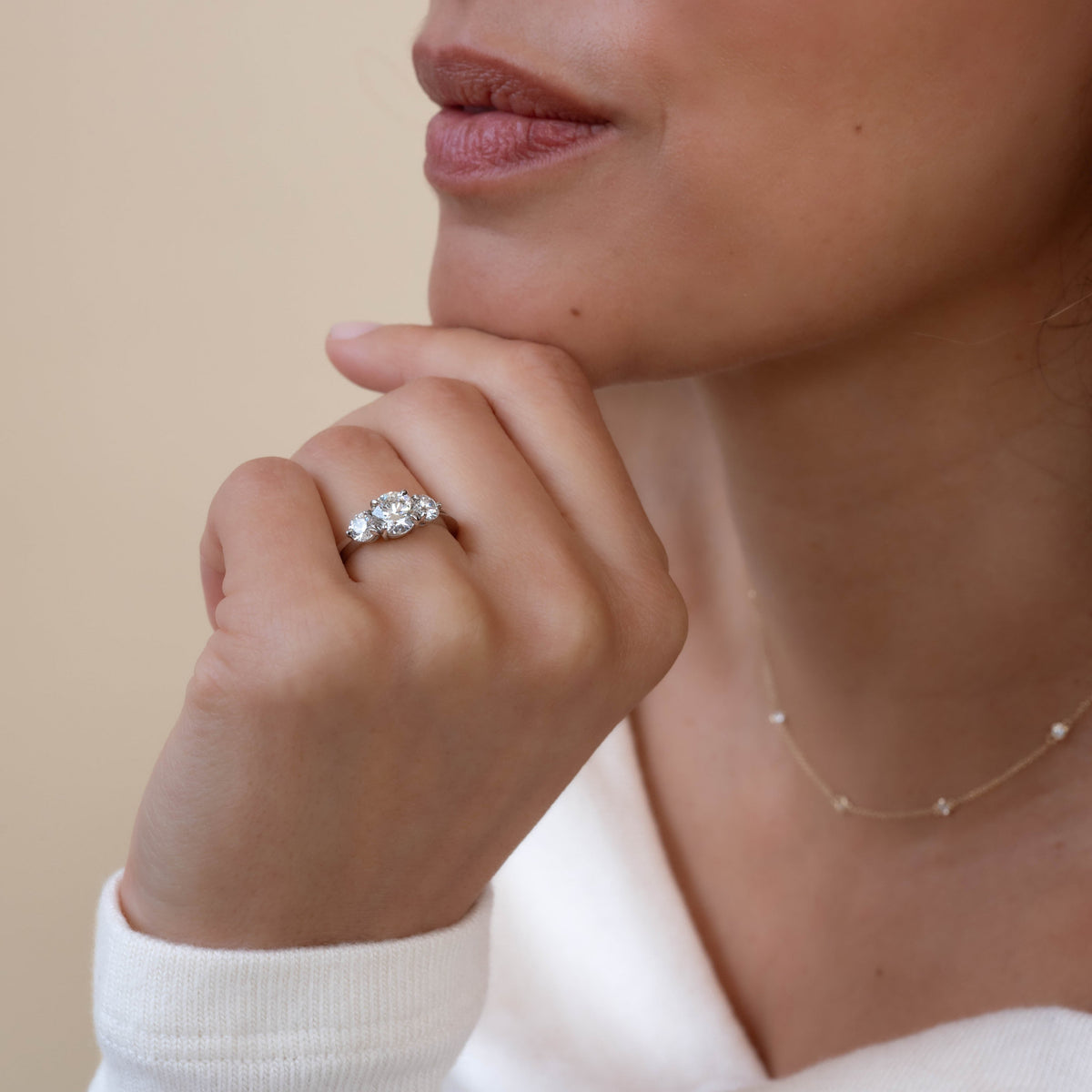 14k solid gold Three Stone engagement ring with three graduated diamonds