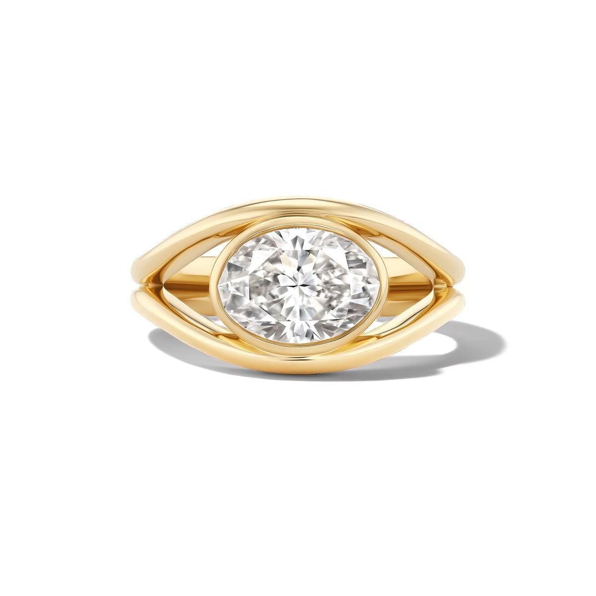 14k solid gold Union engagement ring with a bezel-set diamond