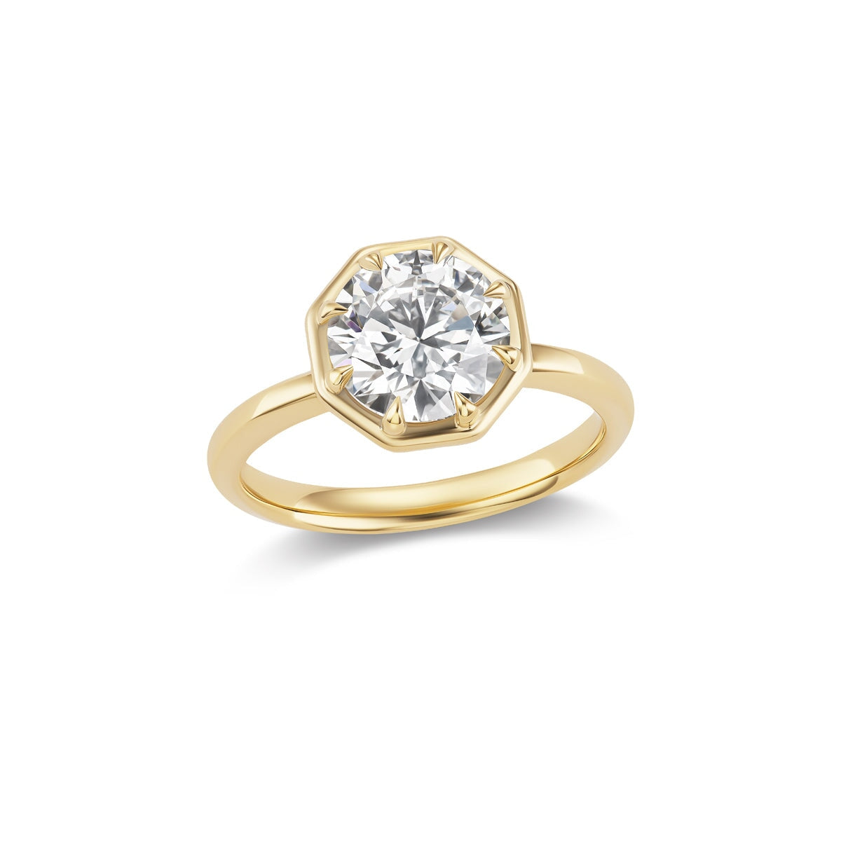 14k solid gold Vow engagement ring with a bezel-set diamond