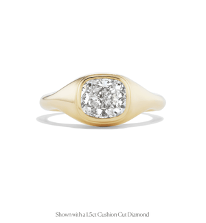 14k solid gold chunky gypset style bezel set engagement ring with a cushion cut diamond