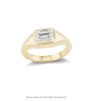 14k solid gold chunky gypset style bezel set engagement ring with an emerald cut diamond