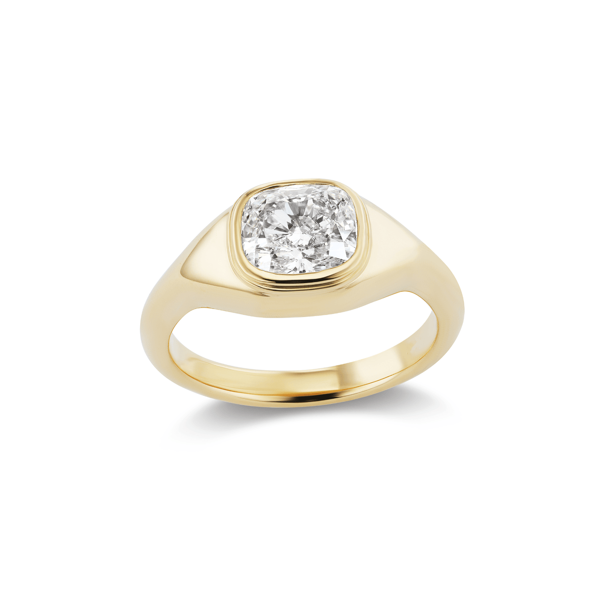 14k solid gold Arch engagement ring with a chunky bezel-set diamond