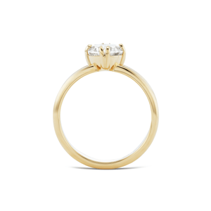 Side view of the 14k gold triple band design engagement ring