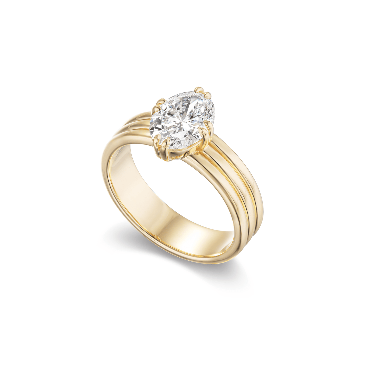 14k solid gold Cardinal engagement ring with a triple-band design