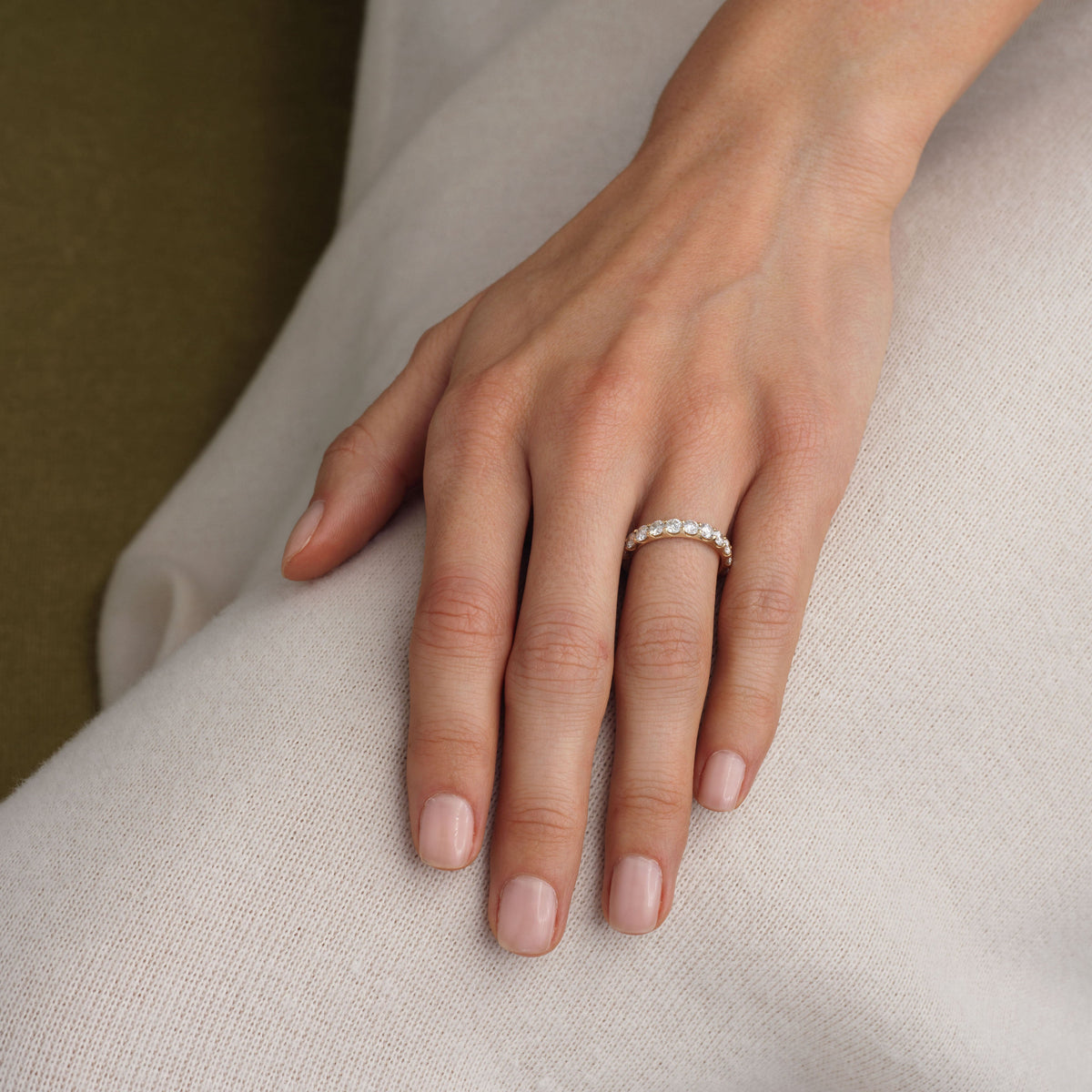 14k solid gold Caroline Ring with a half-eternity of diamonds