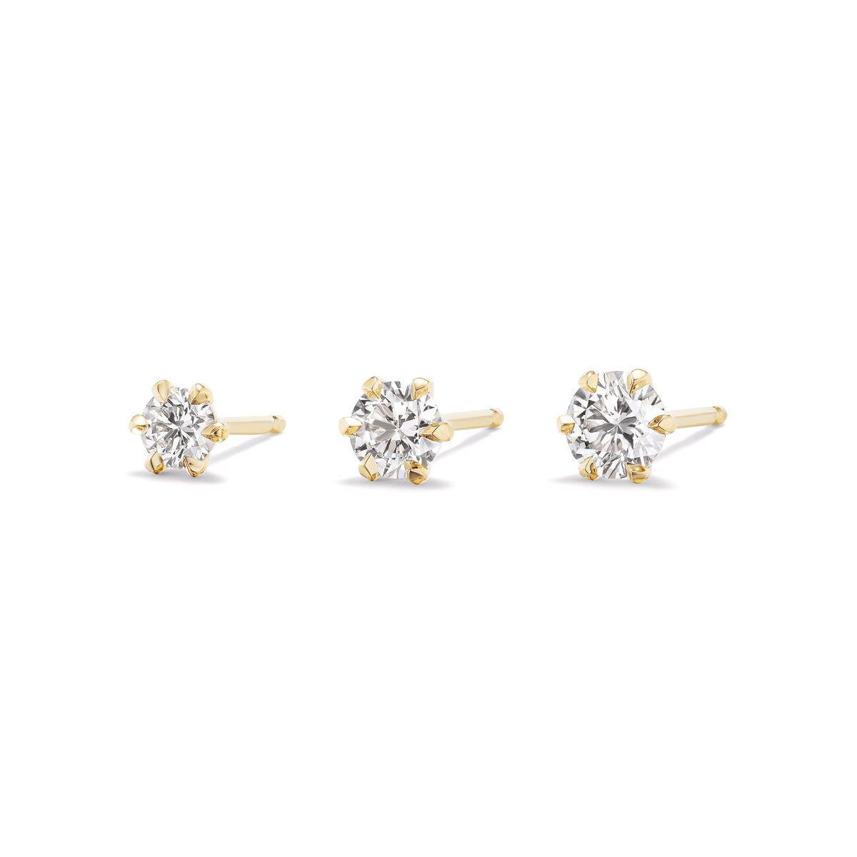 14k solid gold Diamond Daisy Stud Earrings with a prong-set solitaire diamond