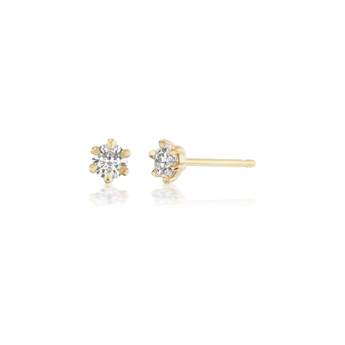 14k solid gold Diamond Daisy Stud Earrings with a prong-set solitaire diamond
