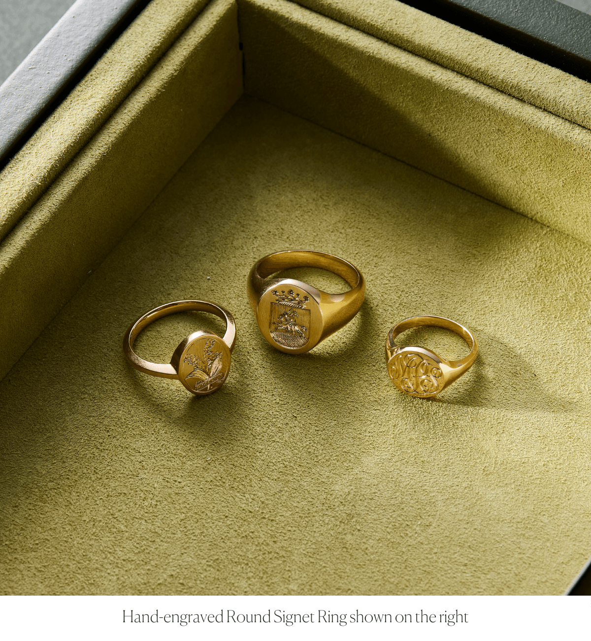 14k solid gold personalized Round Signet Ring with custom hand engraving