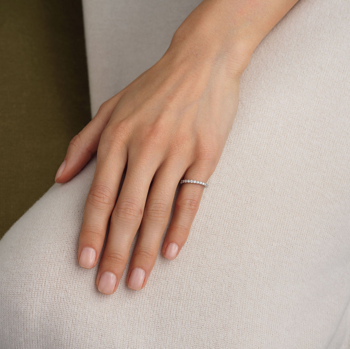 14k solid gold Everyday Eternity Ring with diamonds around the band