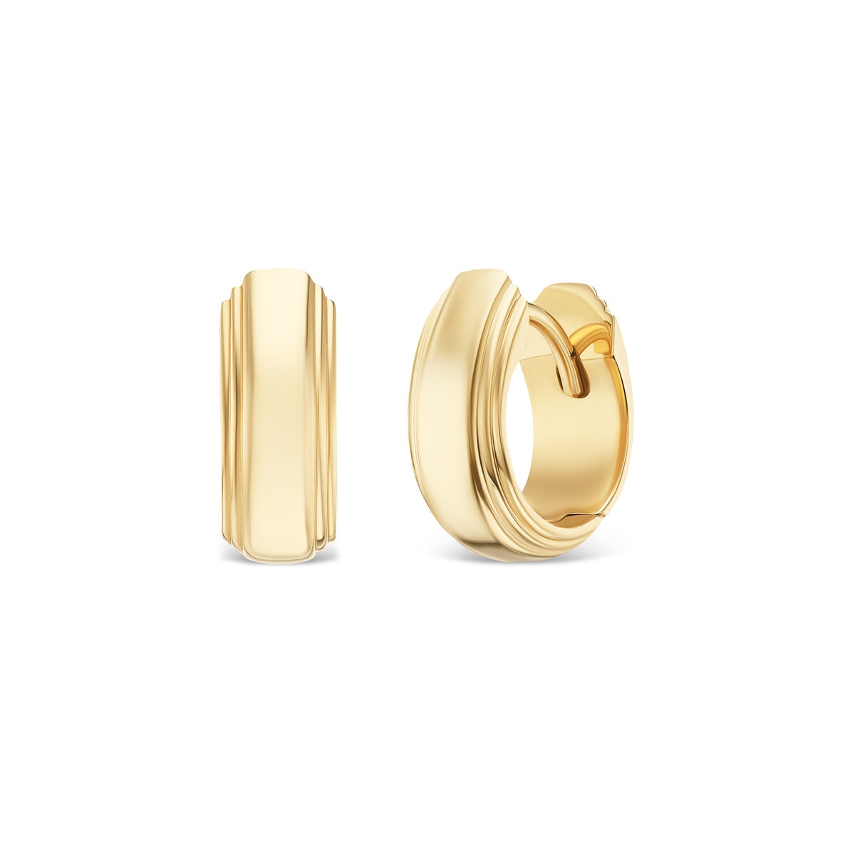 14k solid gold Column Huggies with a fluted column profile