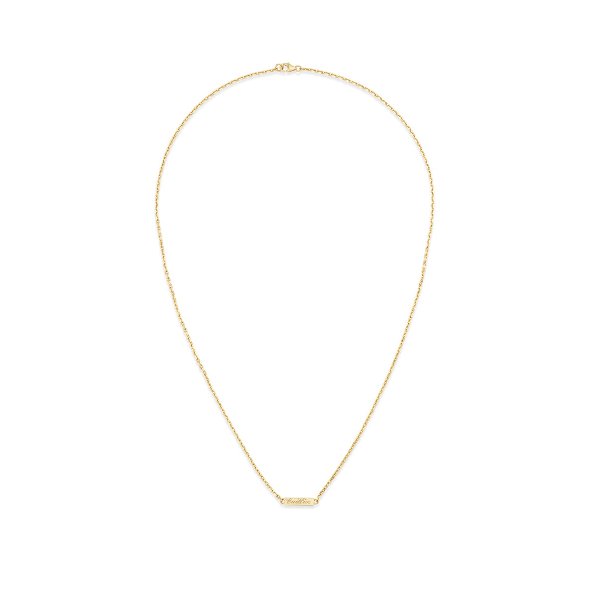 14k solid gold engravable Butter Necklace with a smooth bar pendant
