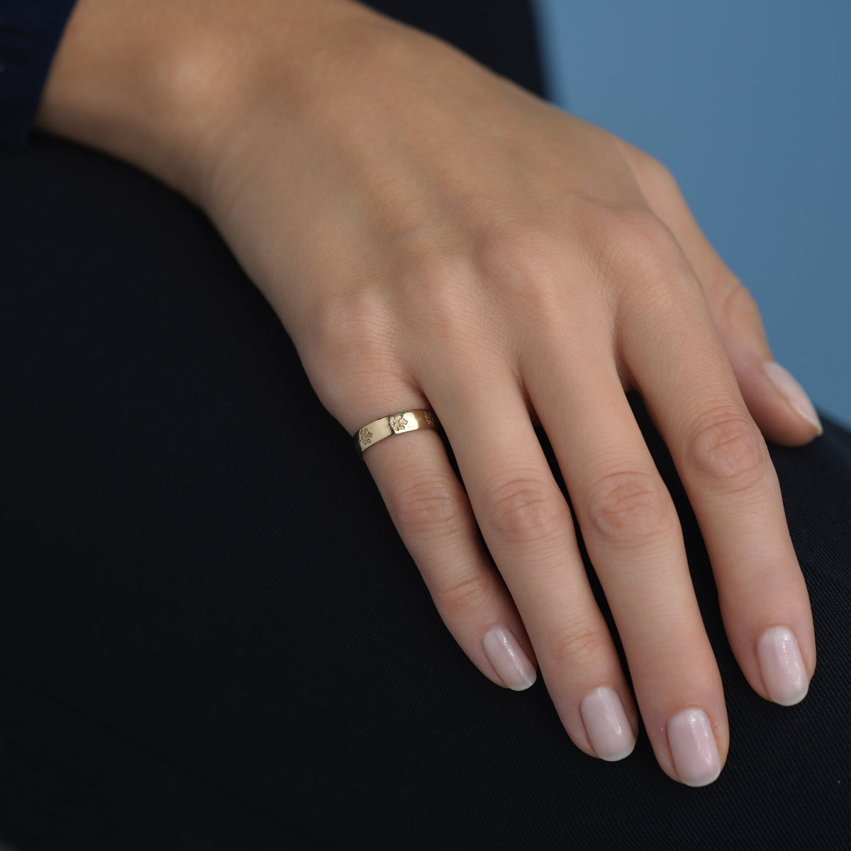 14k solid gold personalized Fig Leaf Ring with custom hand engraving