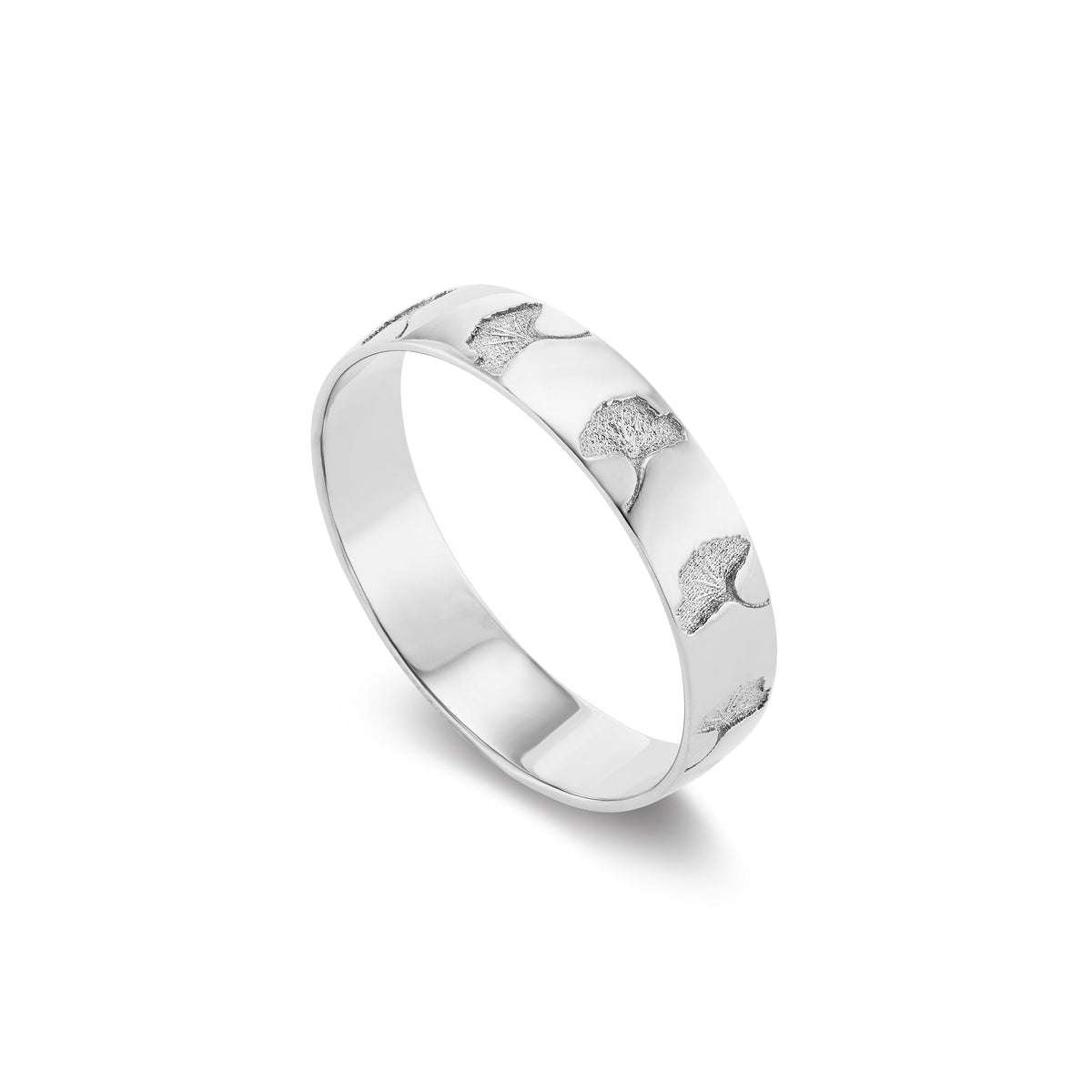14k solid gold Ginkgo Leaf Ring with ginkgo leaf imprints around the band