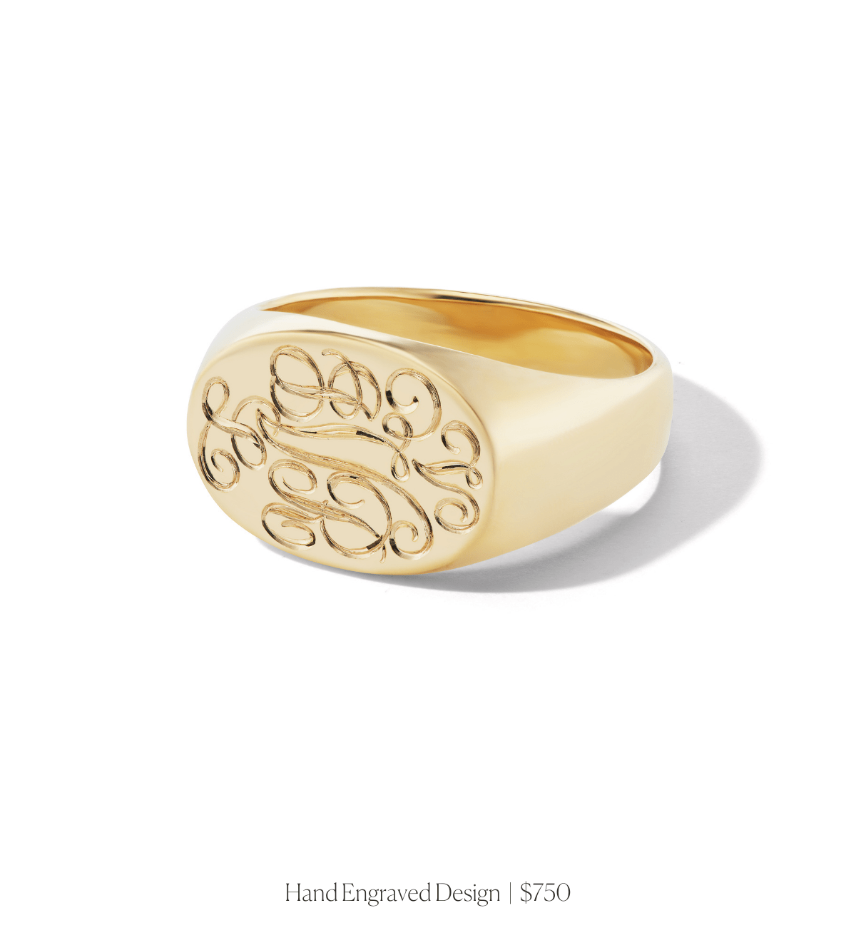 14k solid yellow gold personalized Oval Signet Ring with custom hand engraving