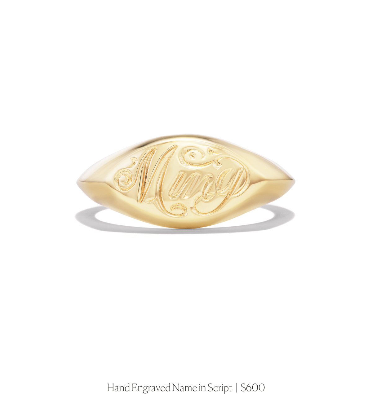 14k solid gold personalized Marquise Signet Ring with custom hand engraving