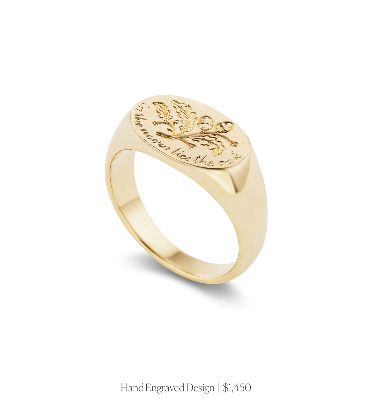 14k solid yellow gold personalized Oval Signet Ring with custom hand engraving