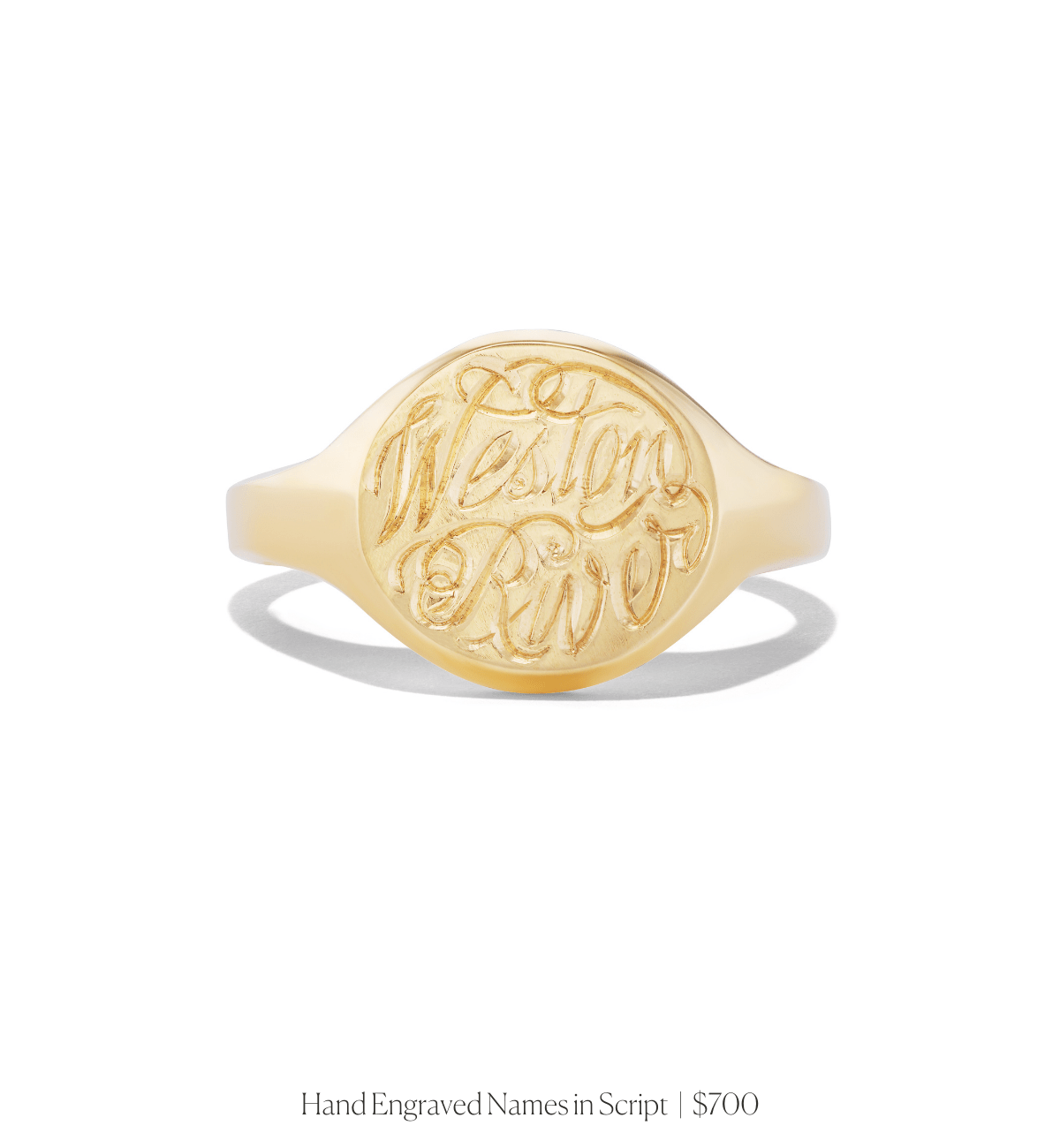 14k solid gold personalized Round Signet Ring with custom hand engraving