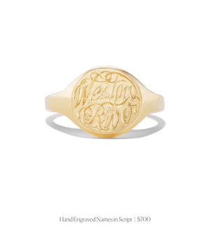 Example of 14k solid gold engraved round signet ring