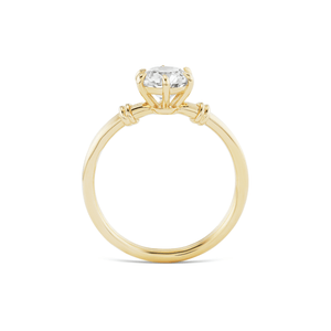 Side view of the 14k gold double band knot design engagement ring