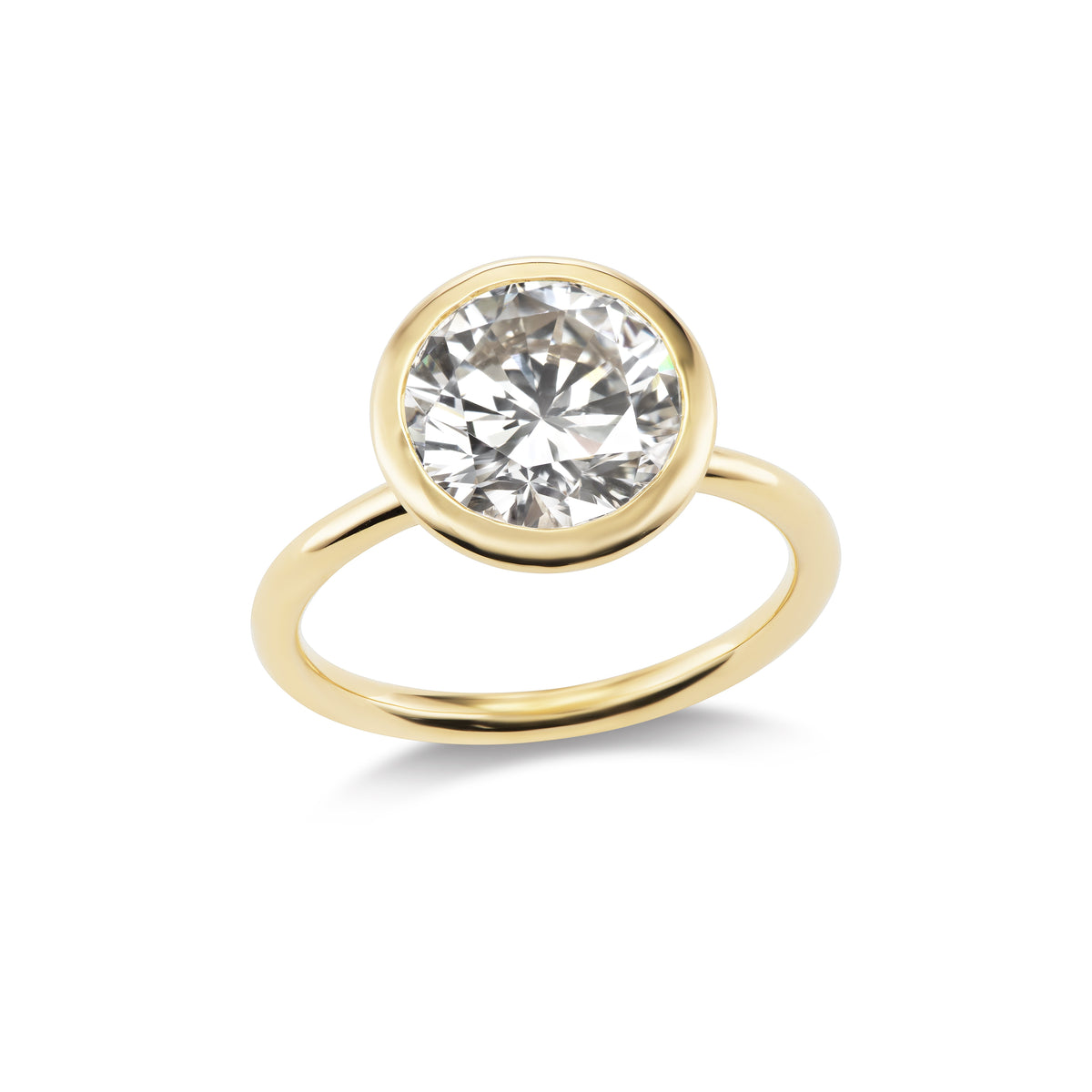 14k solid gold Open Bezel Solitaire engagement ring with an open-bezel diamond, shown open