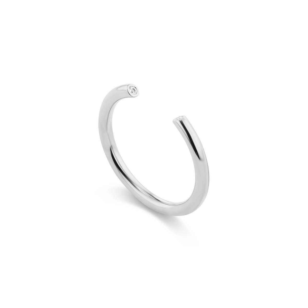 14k solid gold Diamond Cuff Ring with diamonds along an open band, shown open