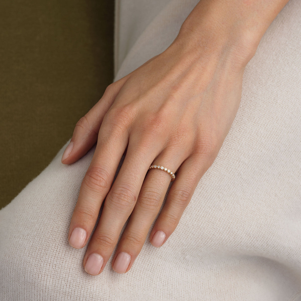 14k solid gold Pebble Ring with a bezel-set diamond