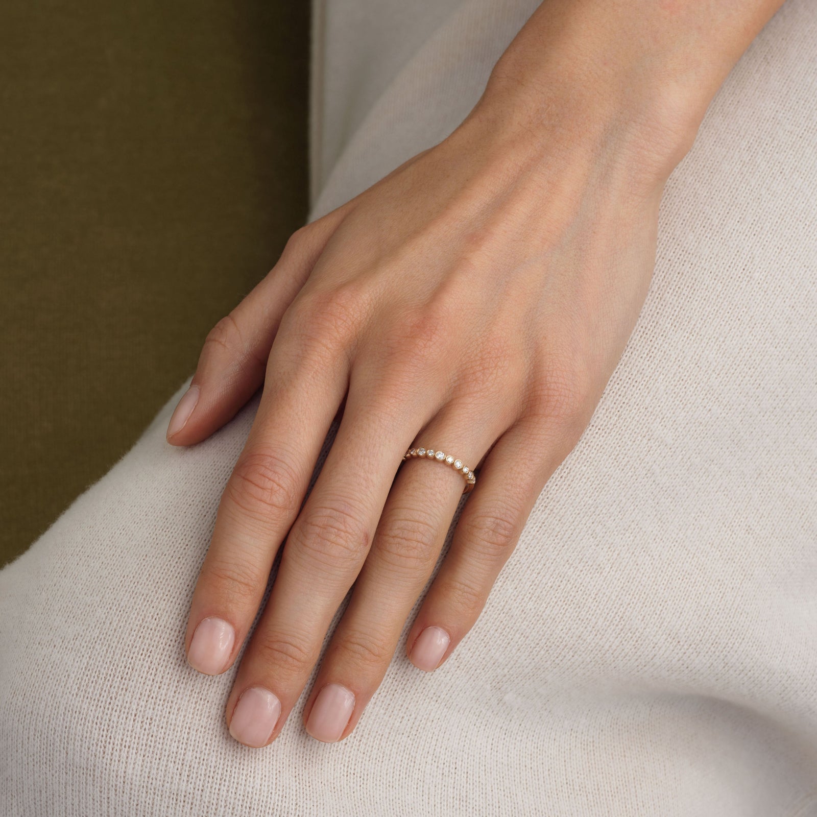 14k solid gold Pebble Ring with a bezel-set diamond