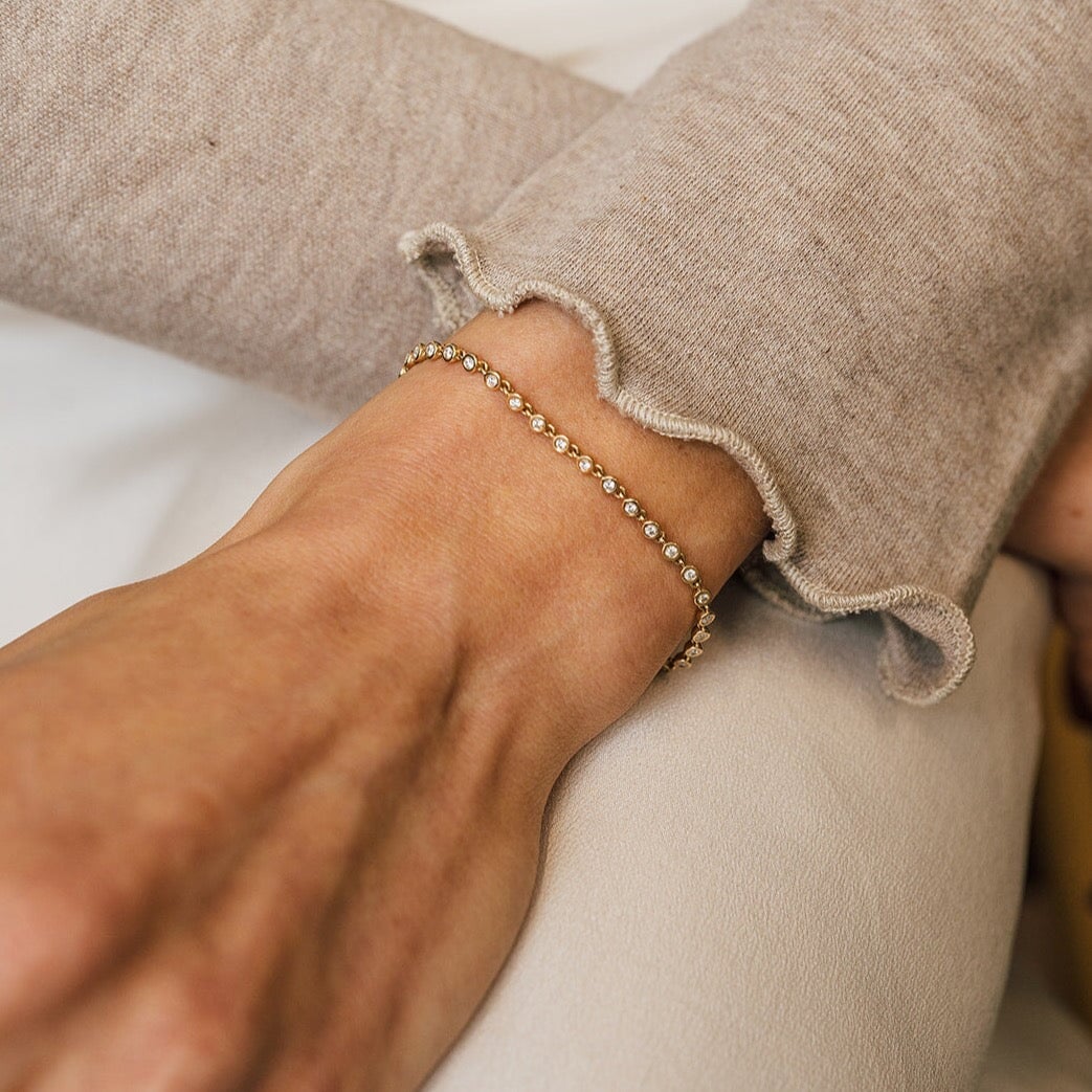 14k solid gold Ping Pong Bracelet with bezel-set diamond links