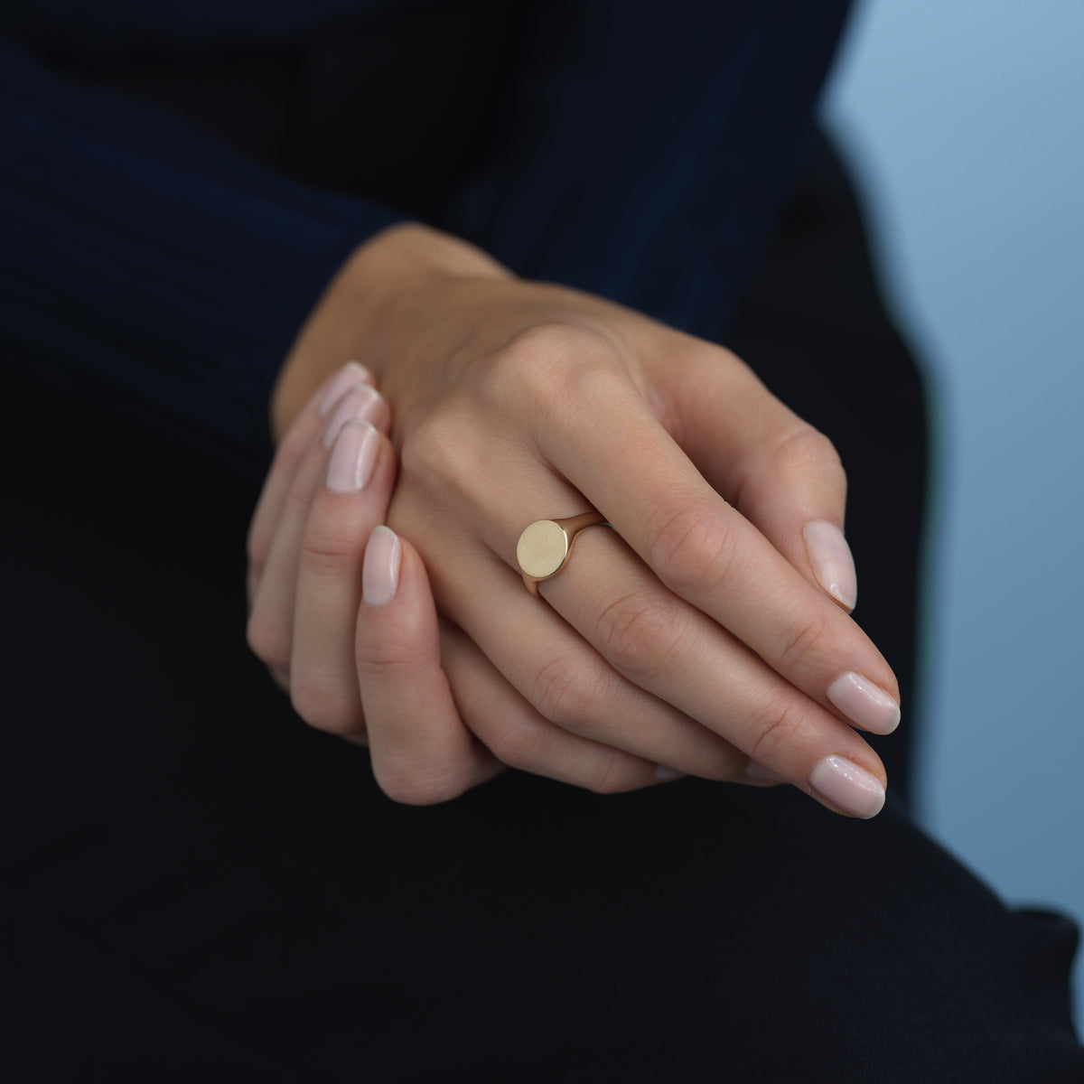 14k solid gold personalized Round Signet Ring with custom hand engraving