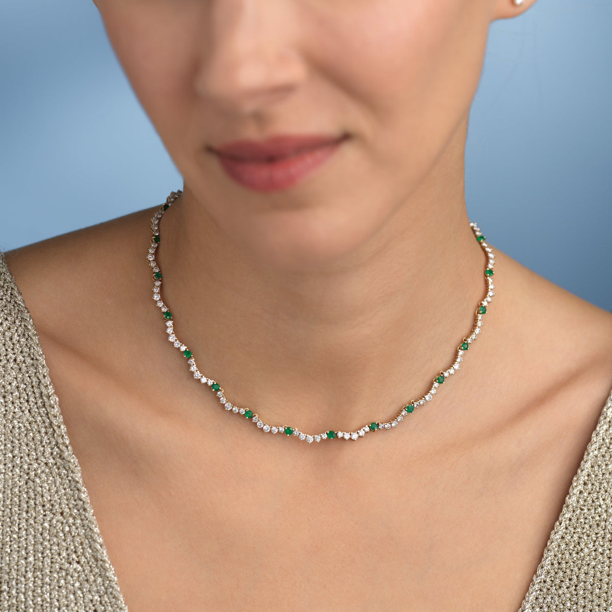 14k solid gold Scalloped Tennis Necklace in a scalloped diamond link