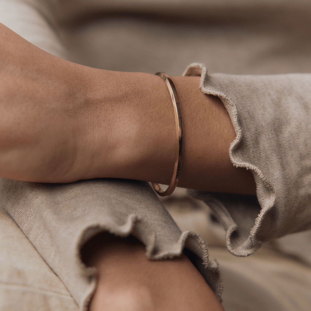 14k solid gold engravable Signature Cuff with a smooth surface