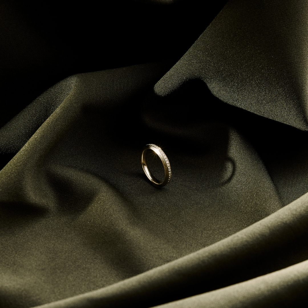 14k solid gold Signature Eternity Ring with diamonds around the band