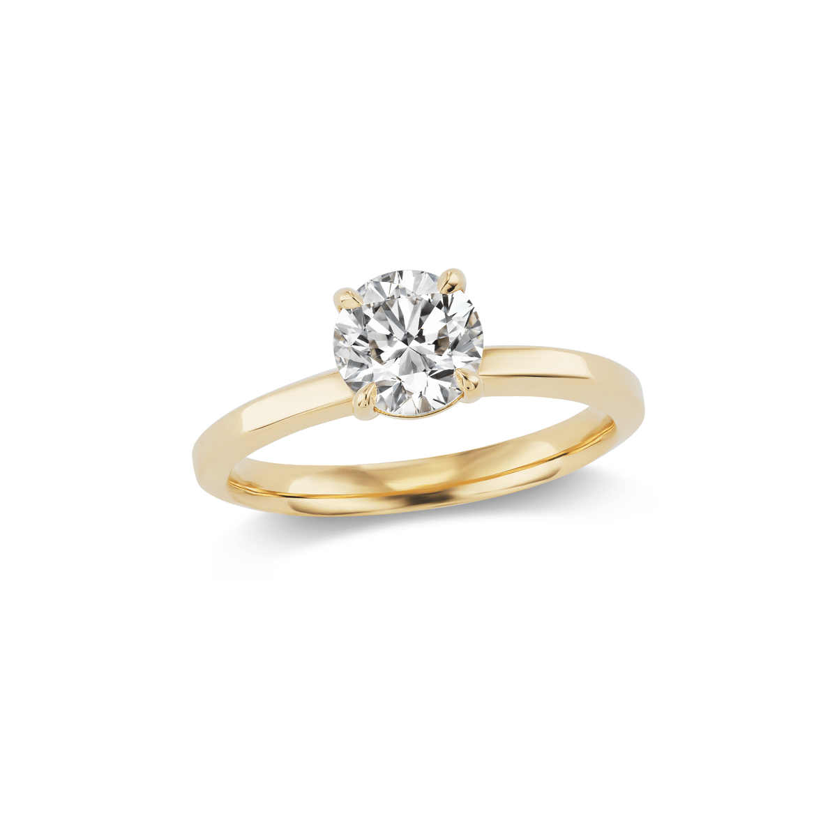 14k solid gold Signature Solitaire engagement ring with a single round diamond